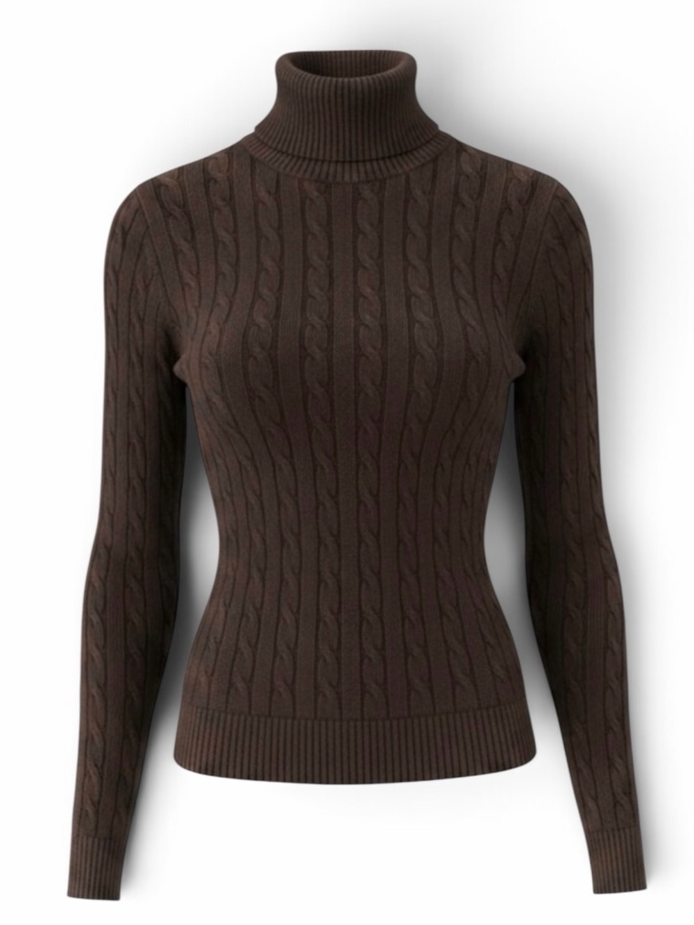 GAP Dark Brown Long Sleeve Cable Knit Cotton Blend Turtleneck Sweater Size Small